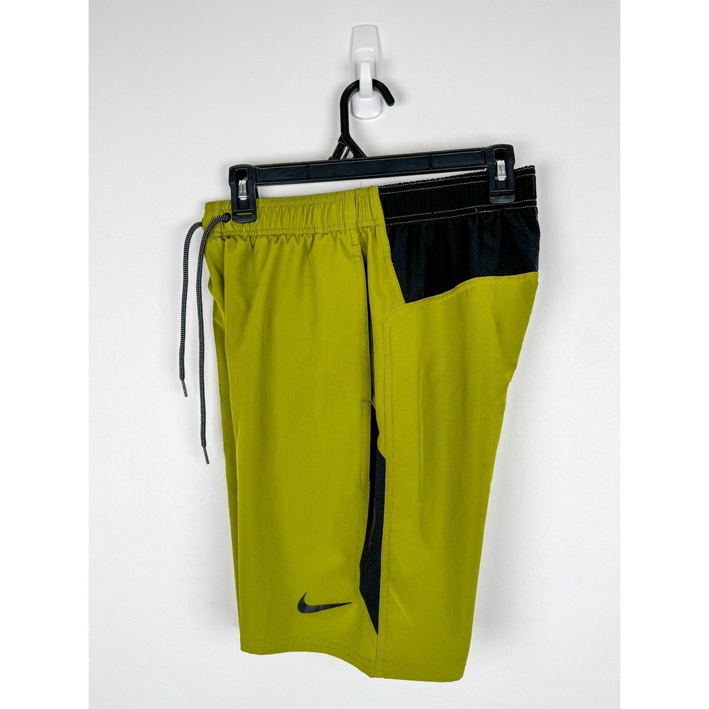 Nike Swim Trunks Shorts Small Men Green Black Swoosh Swimwear Pockets
